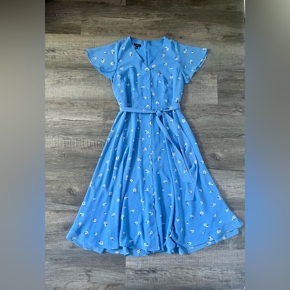 NEW! Talbots Scattered Floral Tie Front Midi Dress 6 Petite Daisy Blue Wedding - Picture 5 of 8